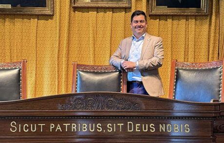 Jonathan Olvera poses for a photo during a tour of the Court of Criminal Appeals courtroom.