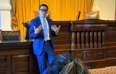 Chairman Wu engaging the class in a discussion on legislative issues impacting the Latino community at multiple levels.